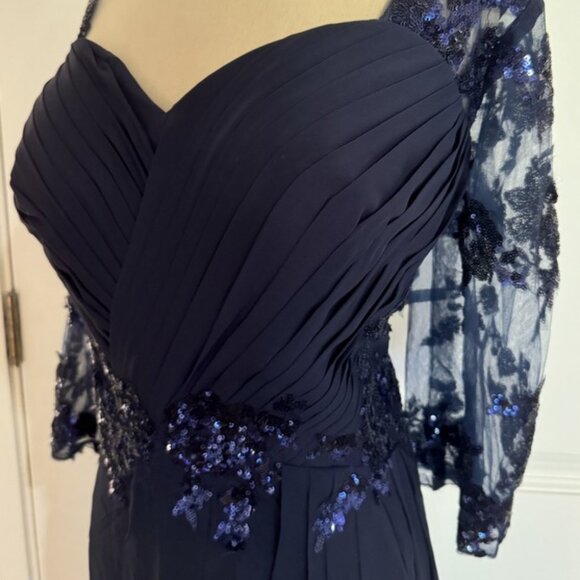 Women's Plus Evening Gown Sequined Lace Dress 20W Navy Blue Ruched Slimming 2XL - Picture 2 of 16